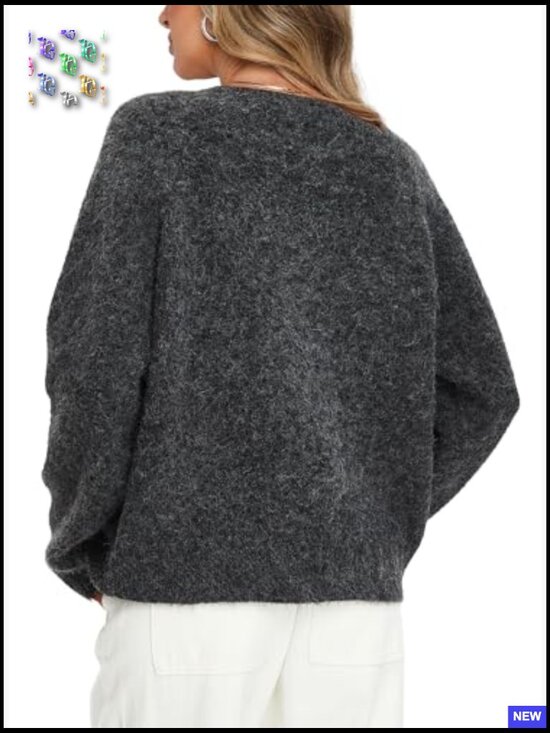 Y2K Button Down Cardigan Sweater Long Sleeve Crew Neck Knit Fall Outfits - Picture 2 of 7